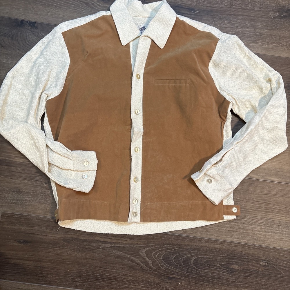 Vintage 50s 60s  Men's  Button Down Shirt By Golden Brent Faux Suede Large